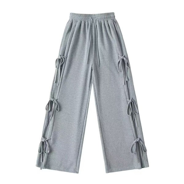 Side tie ribbon bows sweat pants
