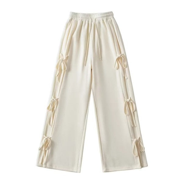 Side tie ribbon bows sweat pants