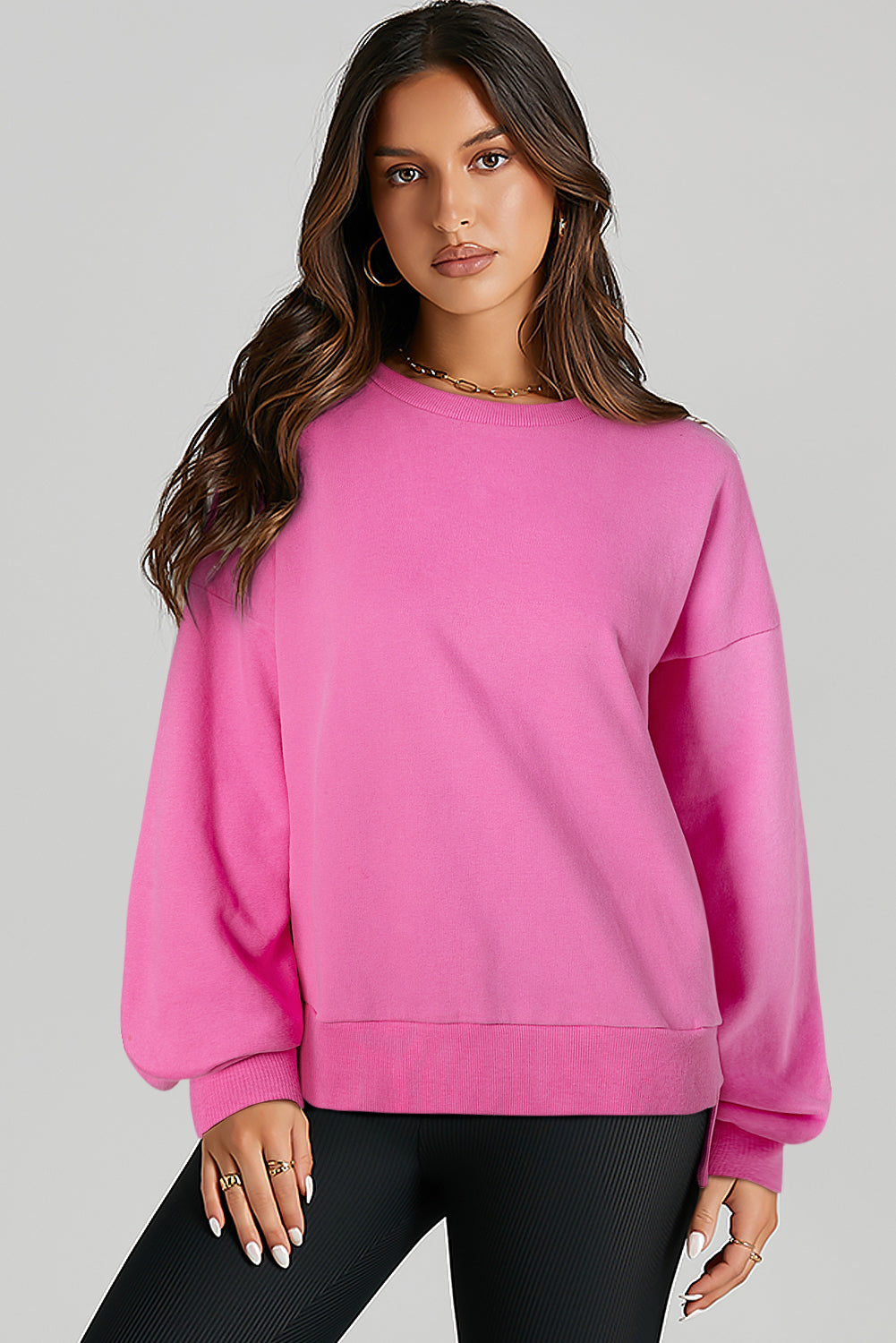 Sea Green Solid Fleece Lined Drop Shoulder High Low Sweatshirt