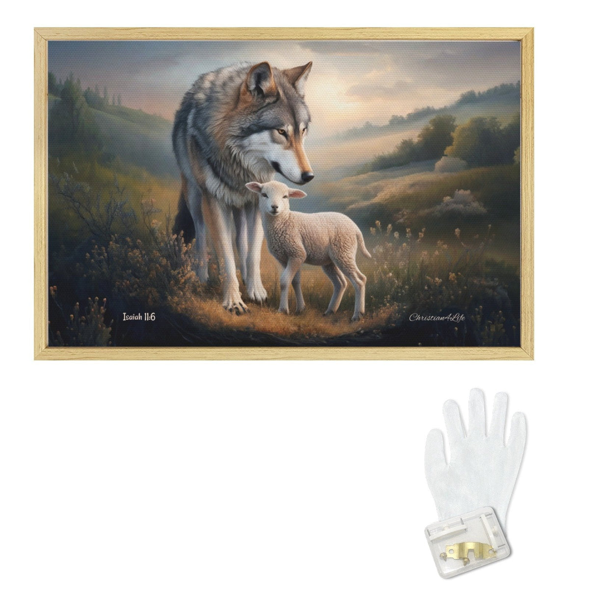 Framed - Wolf and Lamb Christian Canvas, Wooden Frame
