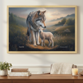 Framed - Wolf and Lamb Christian Canvas, Wooden Frame