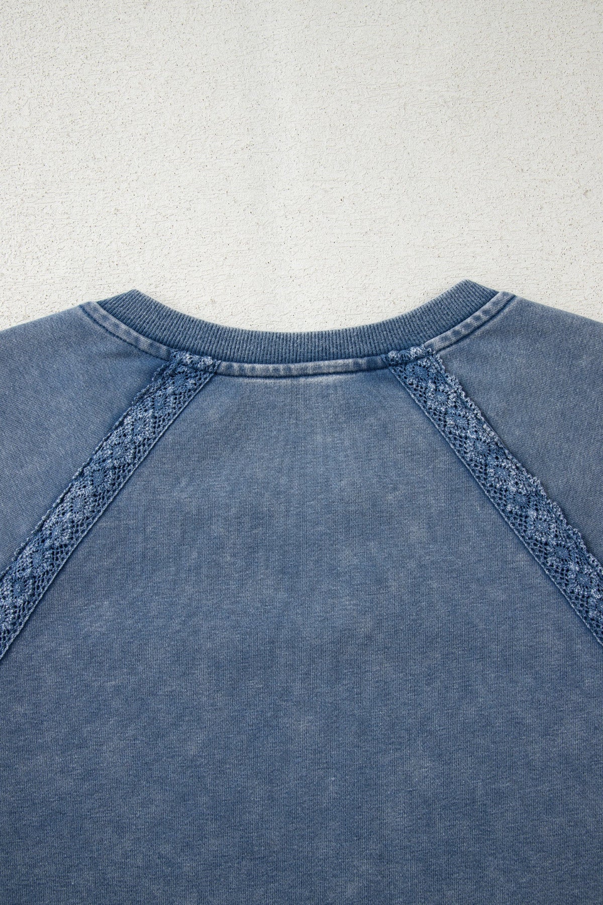 Red Dahlia Lace Patchwork Detail Notched Neck Mineral Wash Baggy Sweatshirt