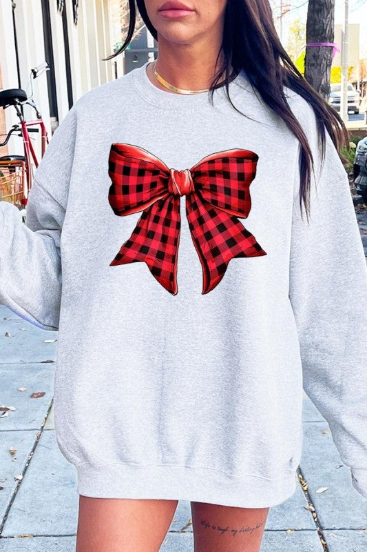 Red Buffalo Plaid Bow Graphic Sweatshirt