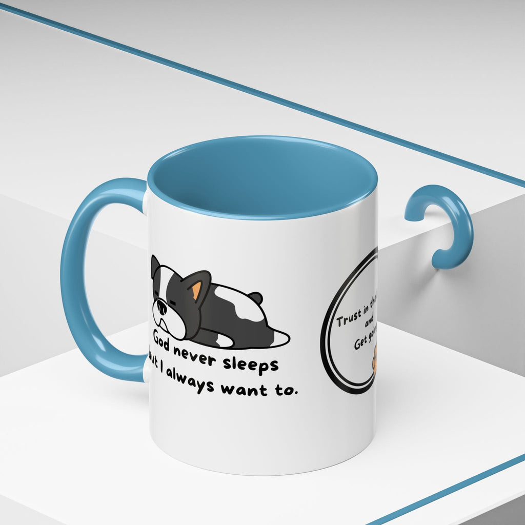 Christian "God never sleeps" 11 oz and 15oz Accent Mug, multiple colors, Christian Mug