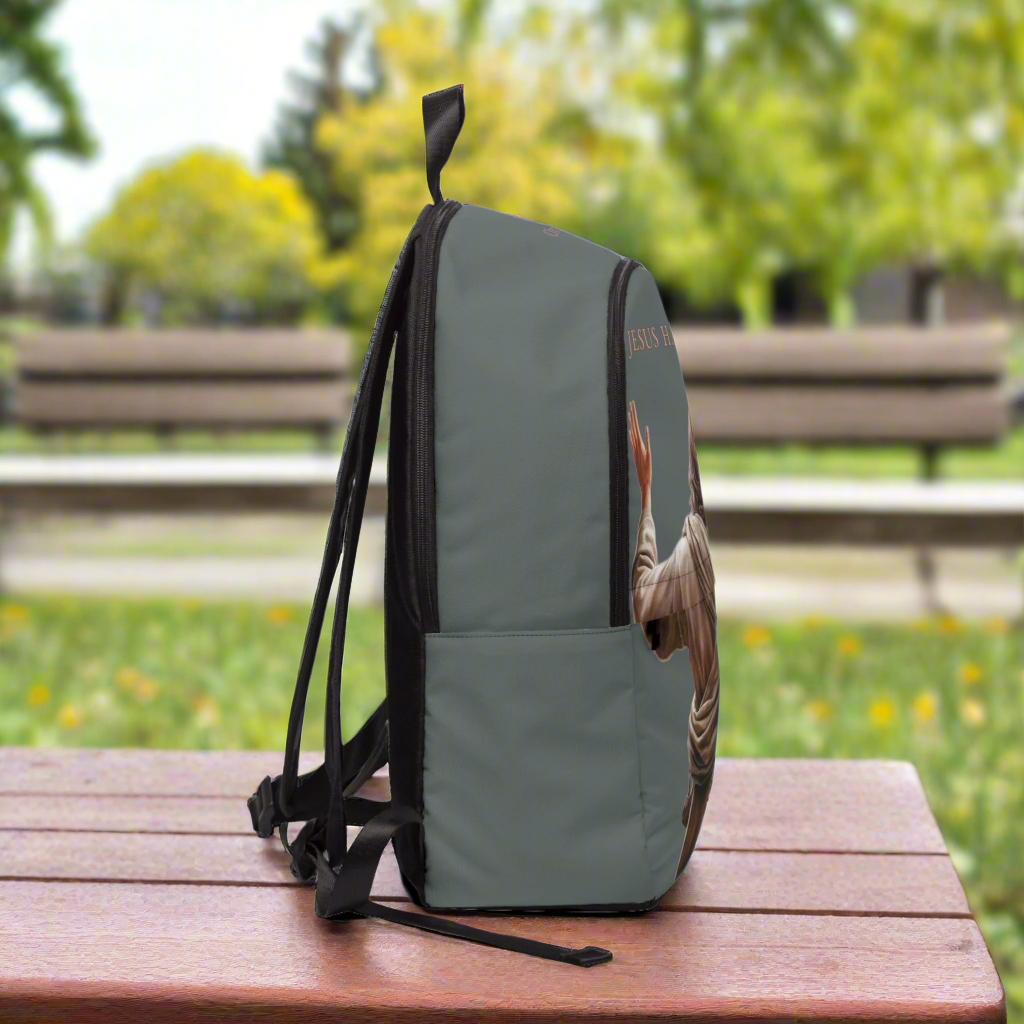 "Jesus Has My Back" Graphic design Christian Backpack (Choose Grey Shade)