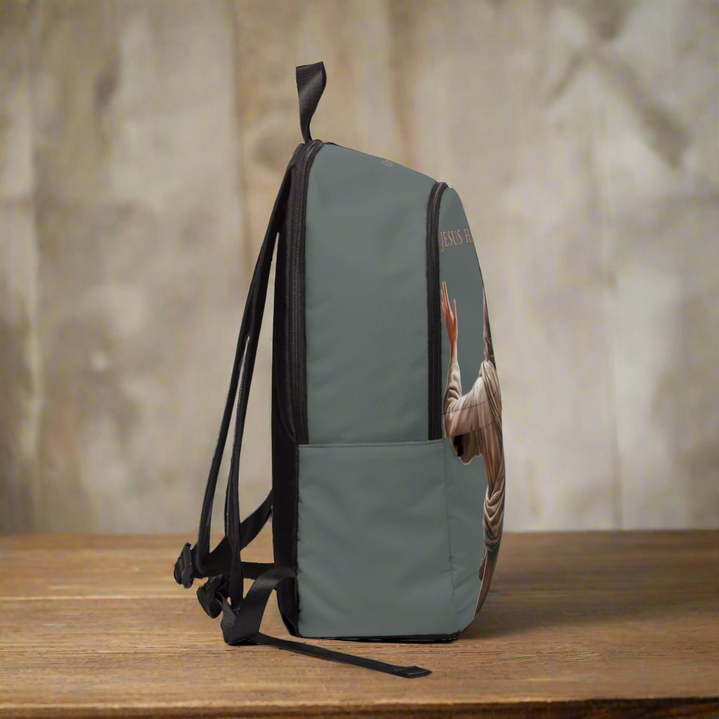 "Jesus Has My Back" Graphic design Christian Backpack (Choose Grey Shade)