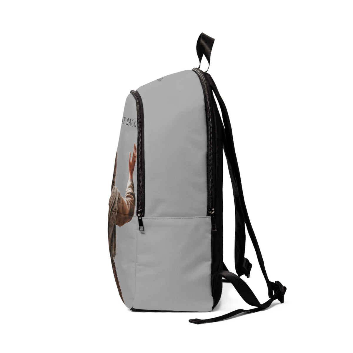 "Jesus Has My Back" Graphic design Christian Backpack (Choose Grey Shade)