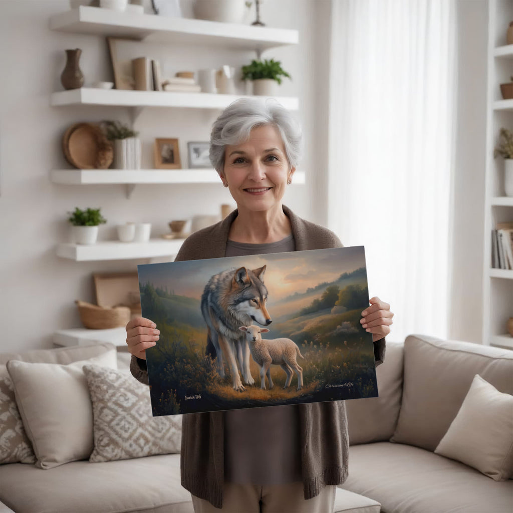 Wolf and Lamb, Christian Wall Art, Gallery Wrapped Canvas, Isaiah 11:6