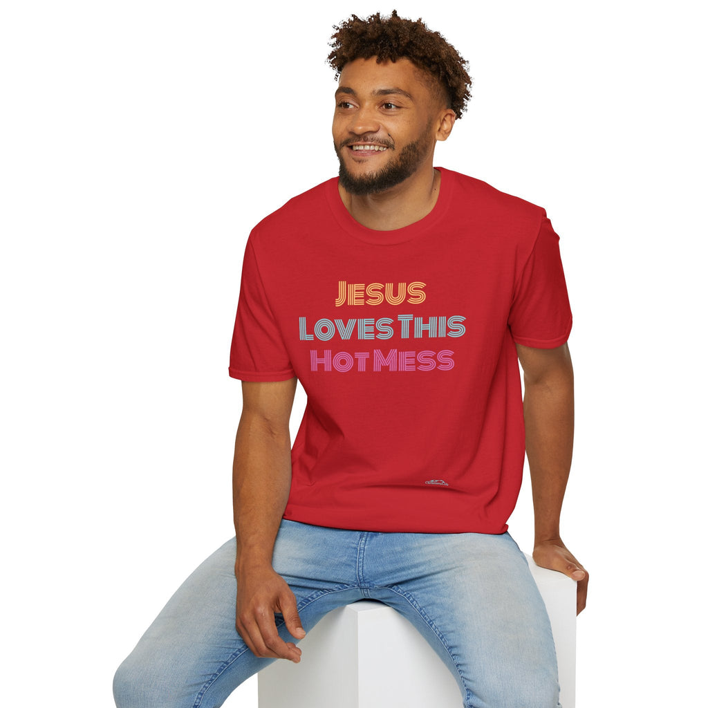 Unisex "Jesus Loves this Hot Mess" Christian Cotton Softstyle T-Shirt