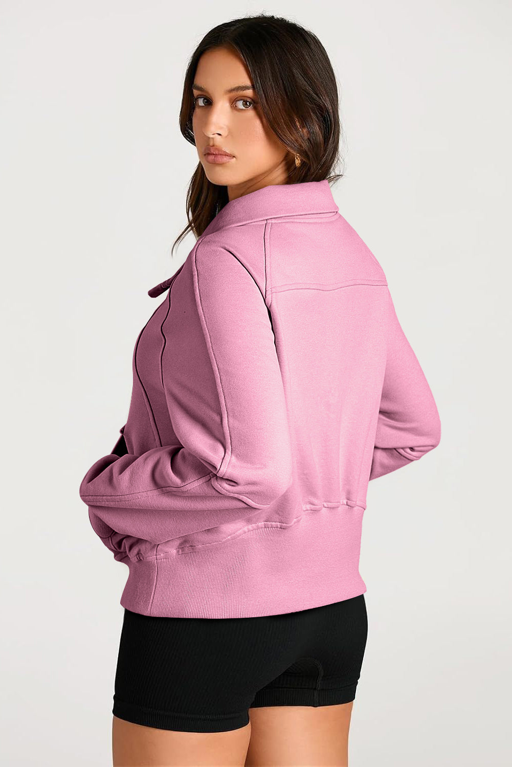 Smoke Green Quarter Zip Stand Neck Kangaroo Pocket Sweatshirt