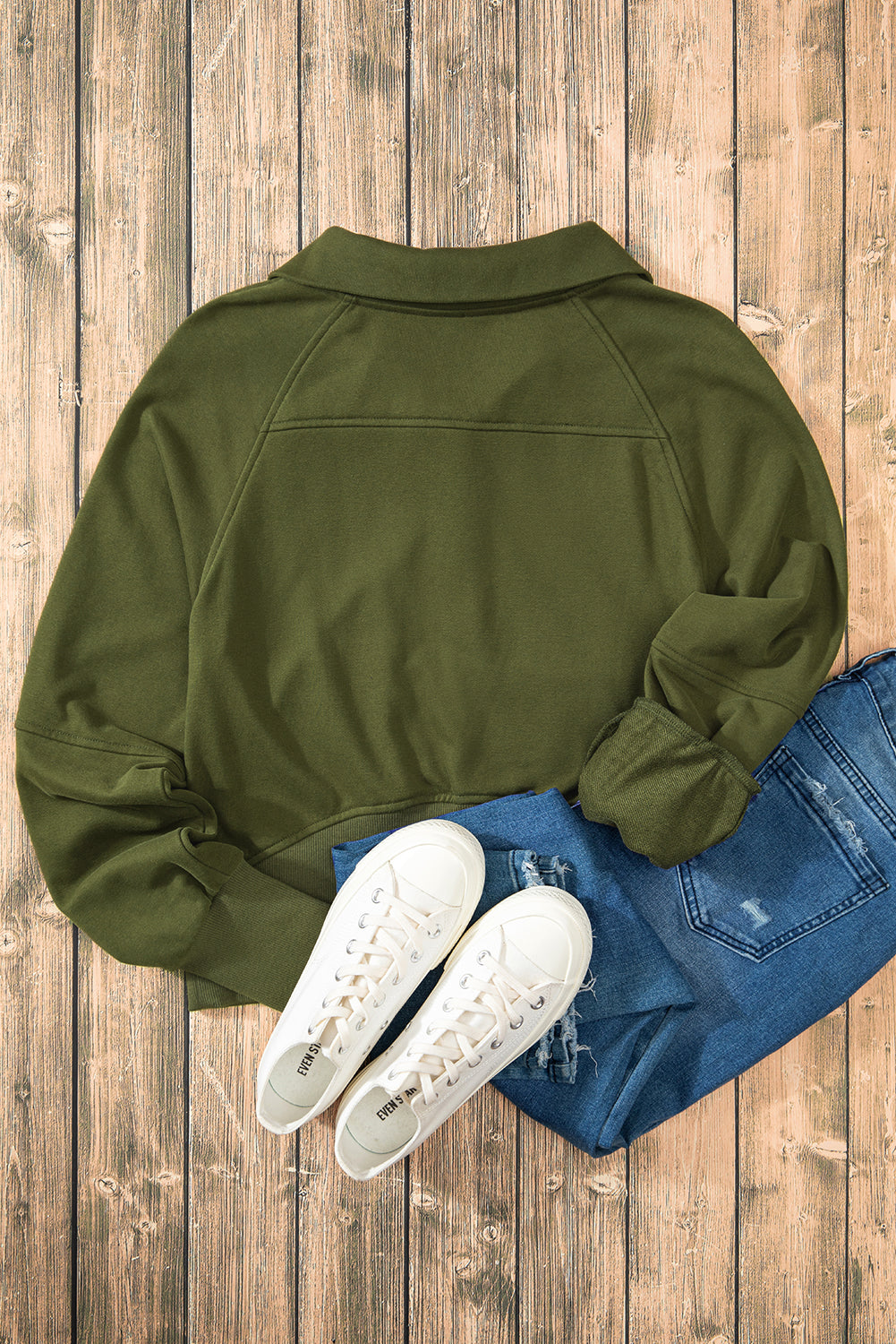 Smoke Green Quarter Zip Stand Neck Kangaroo Pocket Sweatshirt
