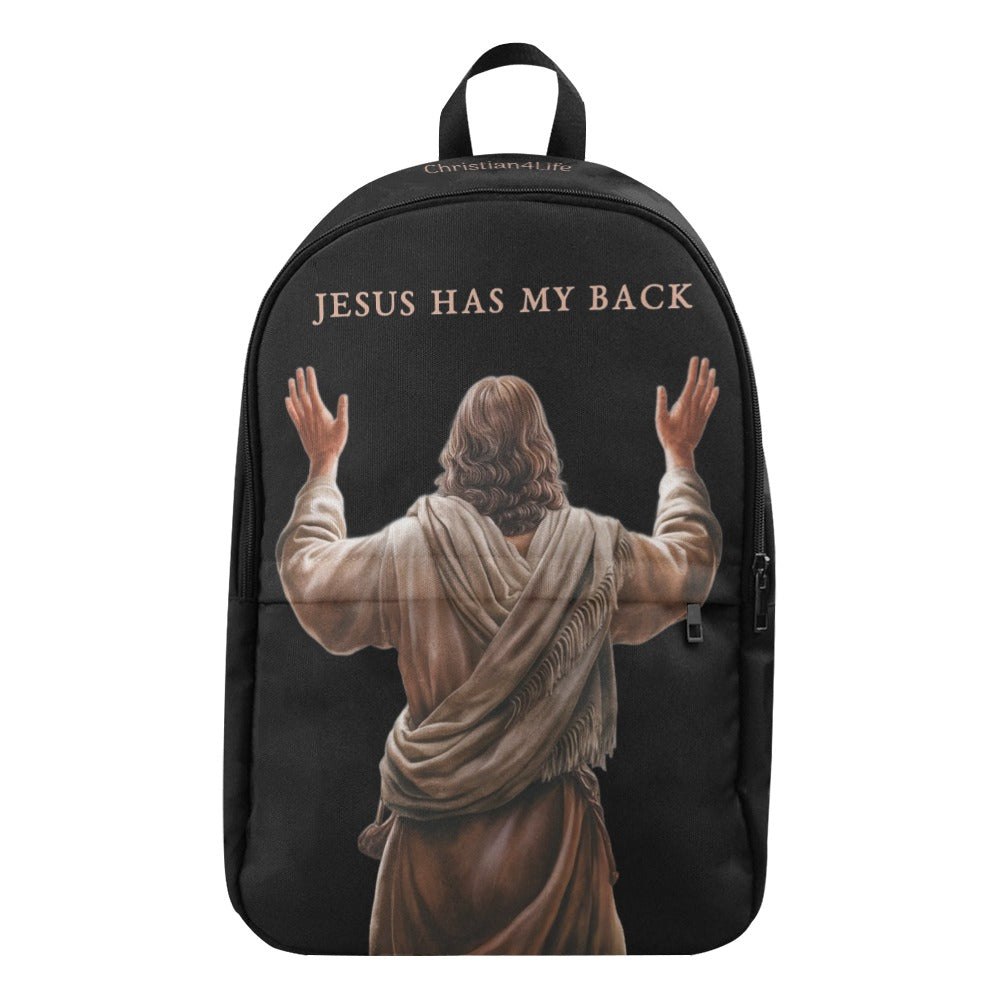 "Jesus Has My Back" Graphic design Christian Backpack (black)