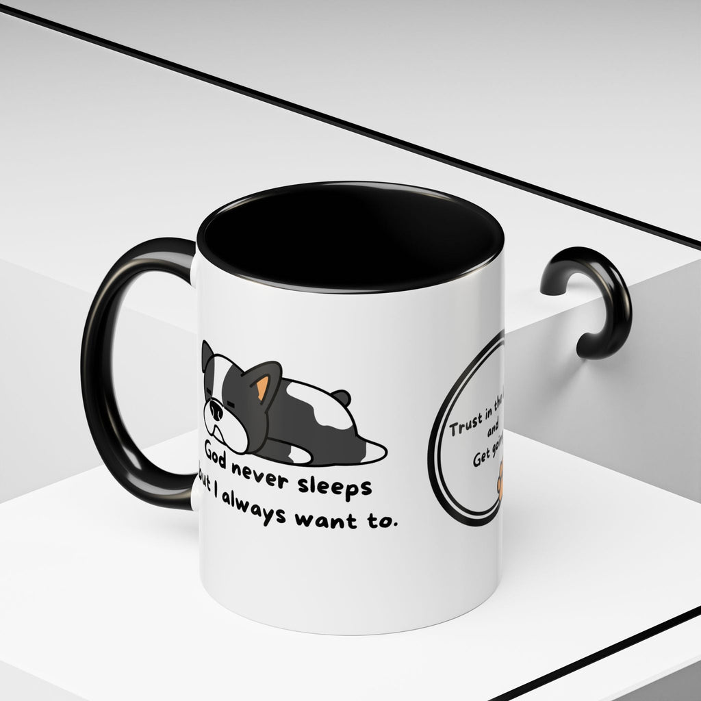 Christian "God never sleeps" 11 oz and 15oz Accent Mug, multiple colors, Christian Mug