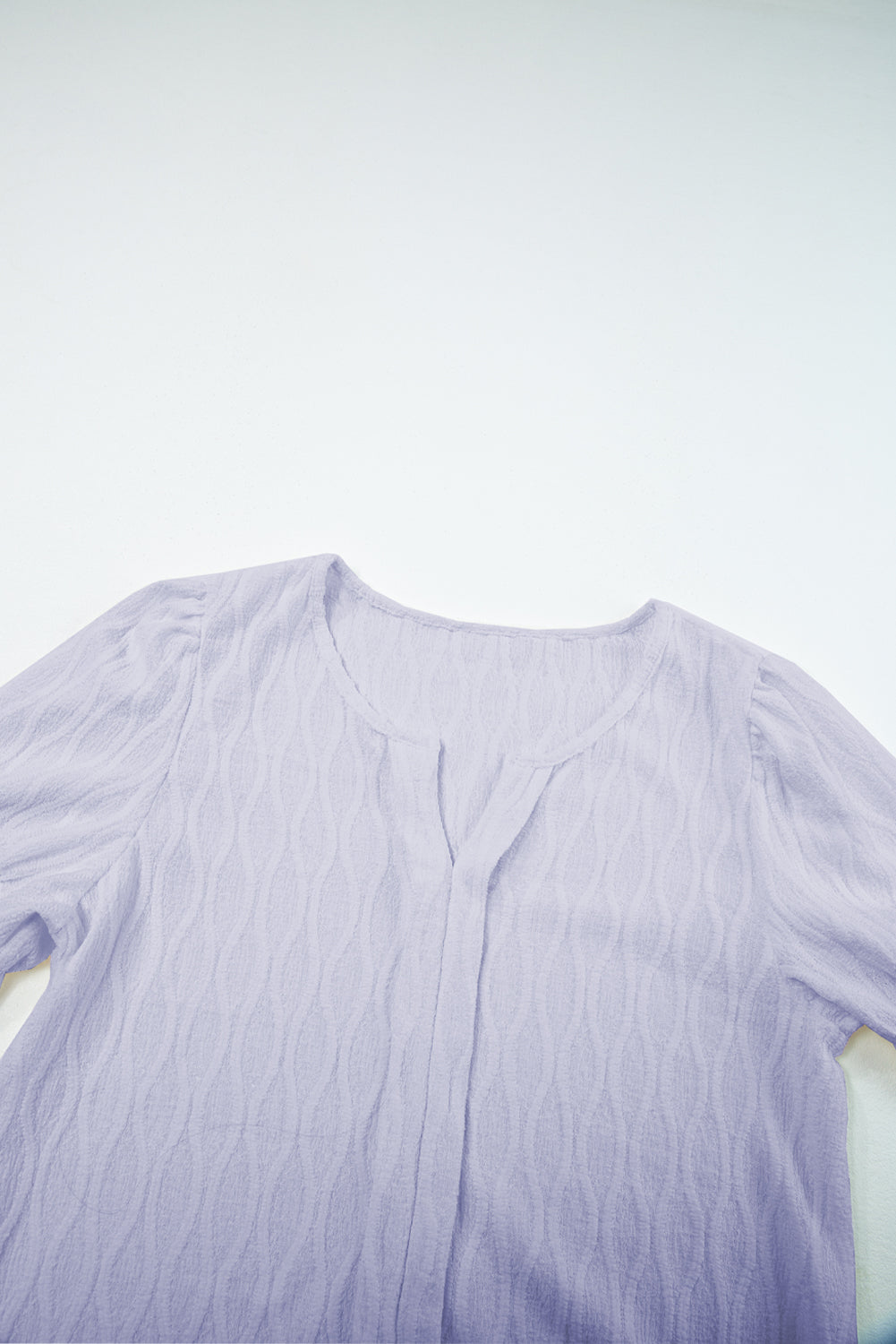 Beau Blue Solid Color Textured Notched Neck Puff Sleeve Blouse