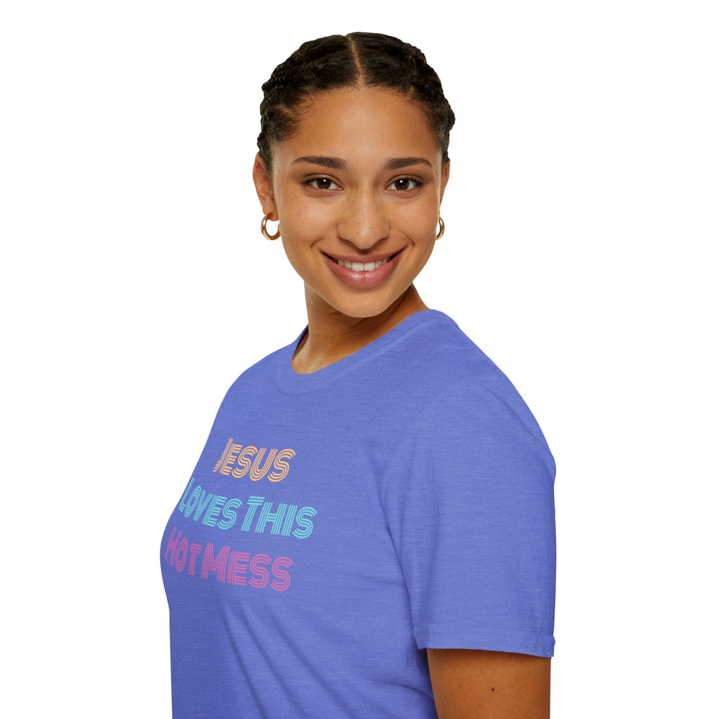 Unisex "Jesus Loves this Hot Mess" Christian Cotton Softstyle T-Shirt