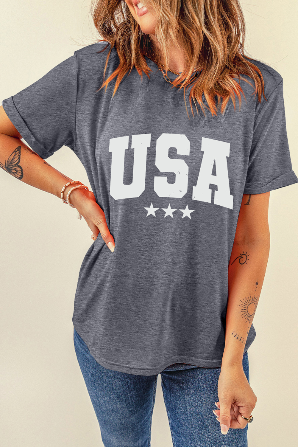 Gray USA Letter Crewneck Tee