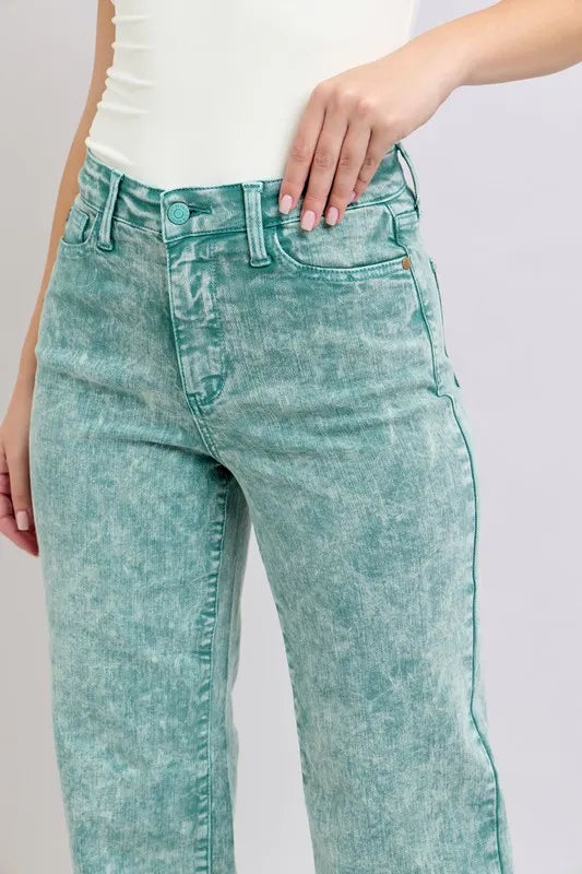 Judy Blue Full Size High Waist Garment Dyed Raw Hem Dad Jean Plus Size