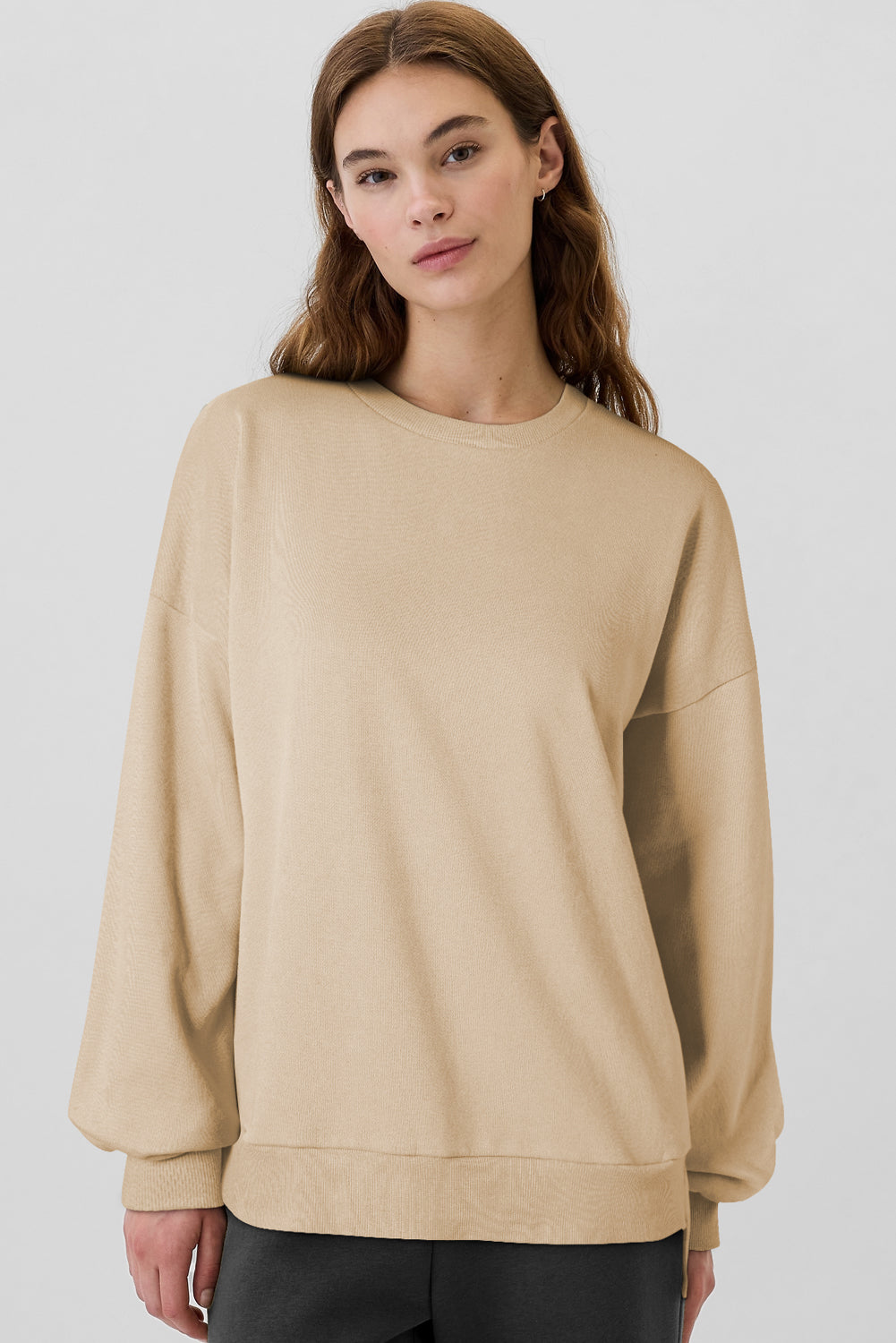 Sea Green Solid Fleece Lined Drop Shoulder High Low Sweatshirt