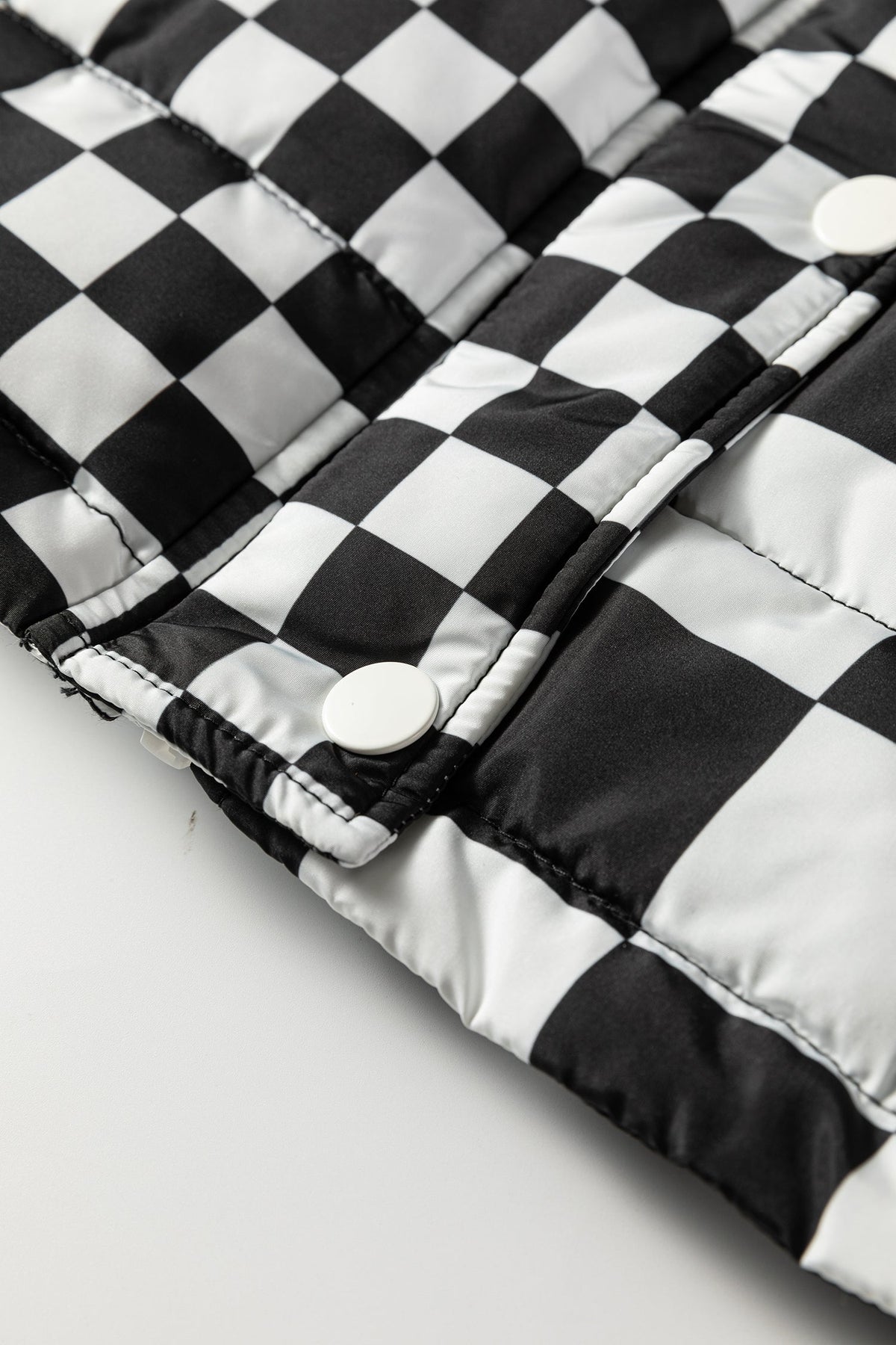 Black Double Checked Stand Collar Cropped Puffer Vest