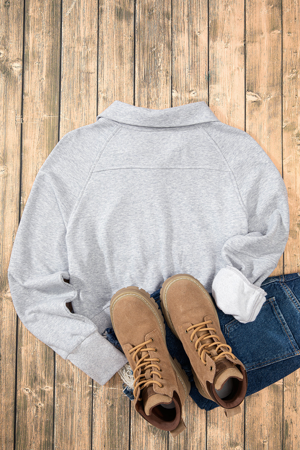 Smoke Green Quarter Zip Stand Neck Kangaroo Pocket Sweatshirt