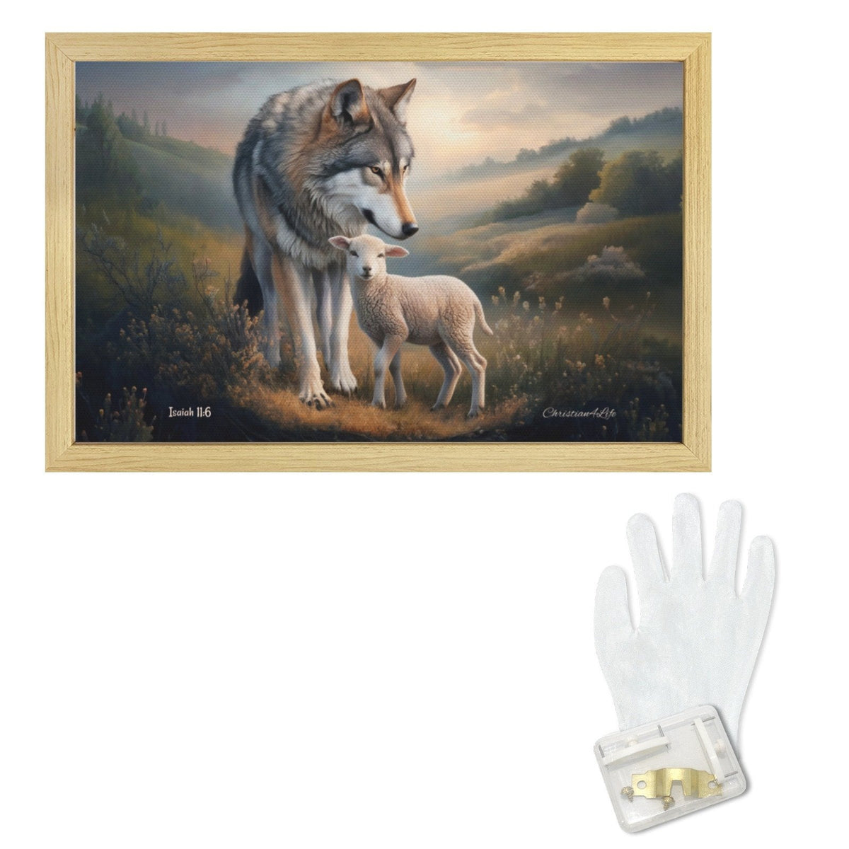 Framed - Wolf and Lamb Christian Canvas, Wooden Frame