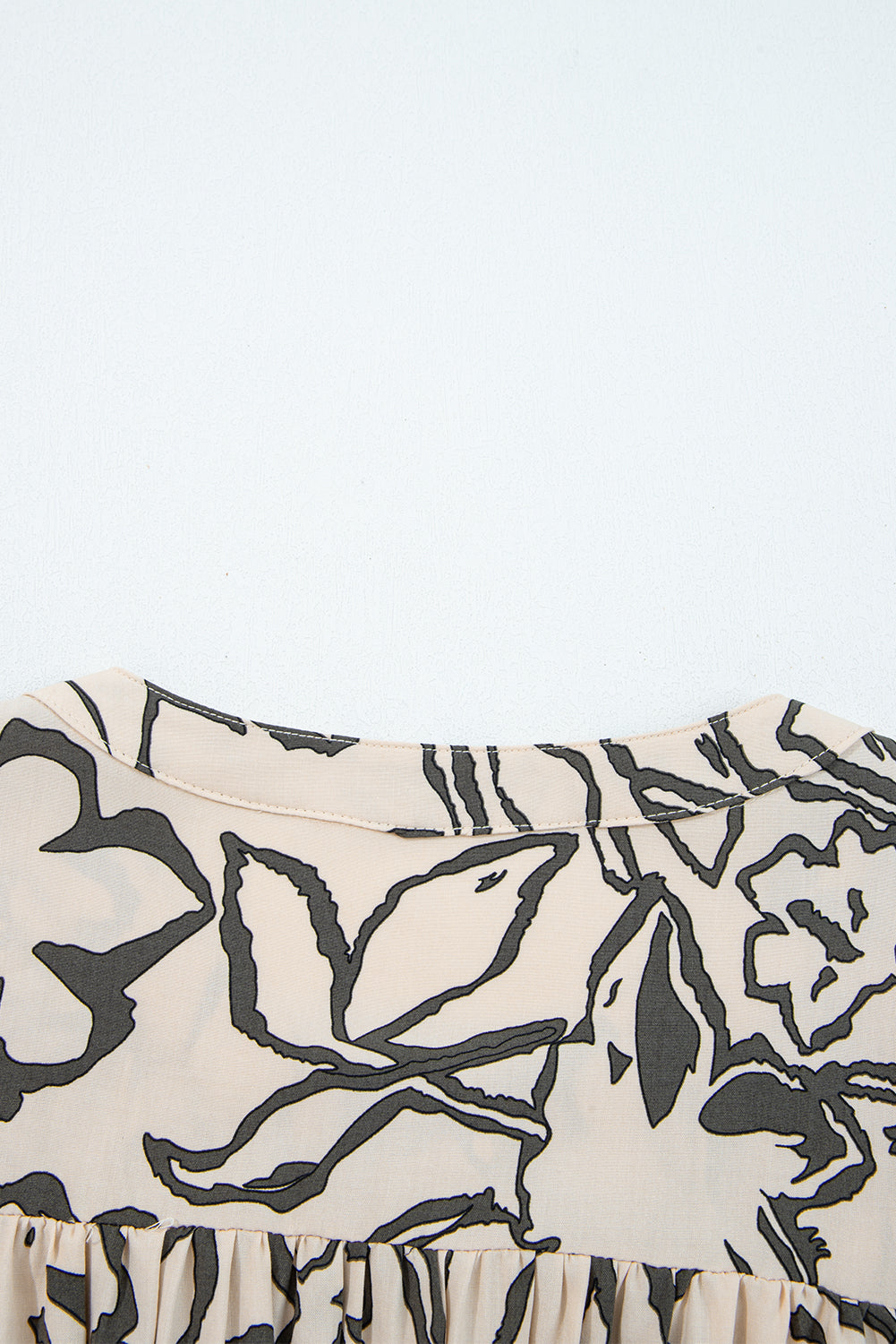 Blue Floral Print Batwing Sleeve Buttoned Loose Fit Shirt