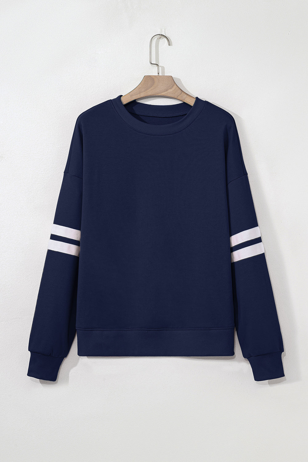 Fiery Red Preppy Striped Sleeve Loose Sweatshirt
