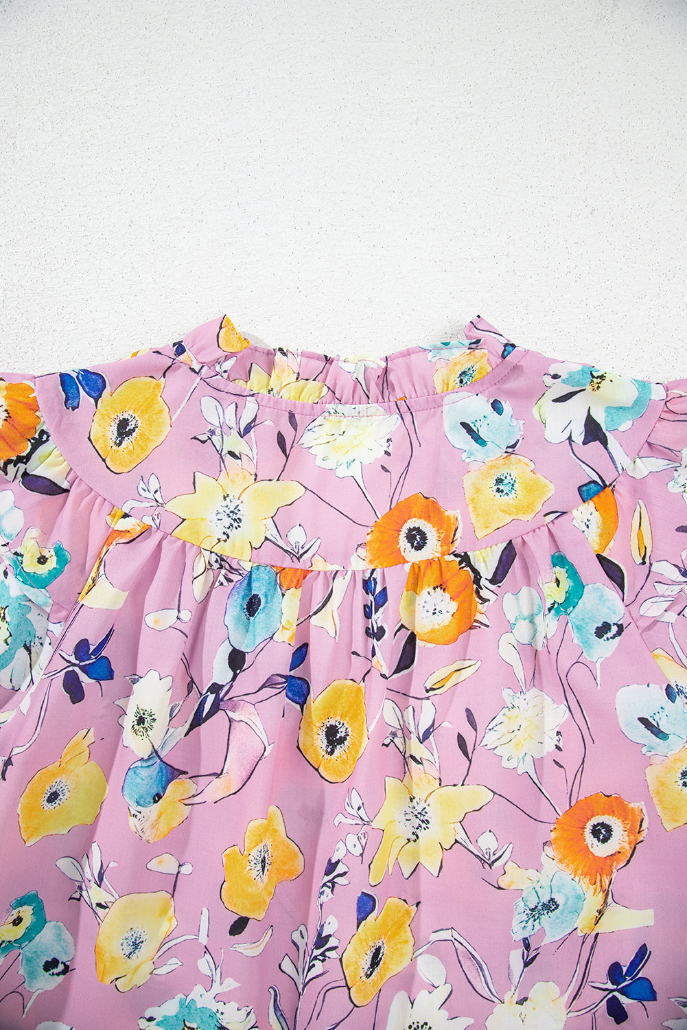 Sky Blue Flutter Sleeve Frill V Neck Floral Top