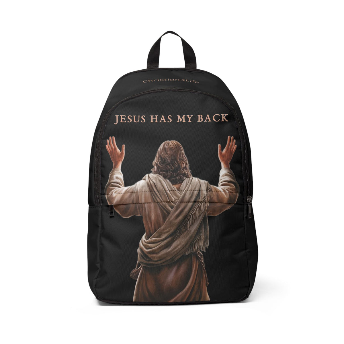 "Jesus Has My Back" Graphic design Christian Backpack (black)