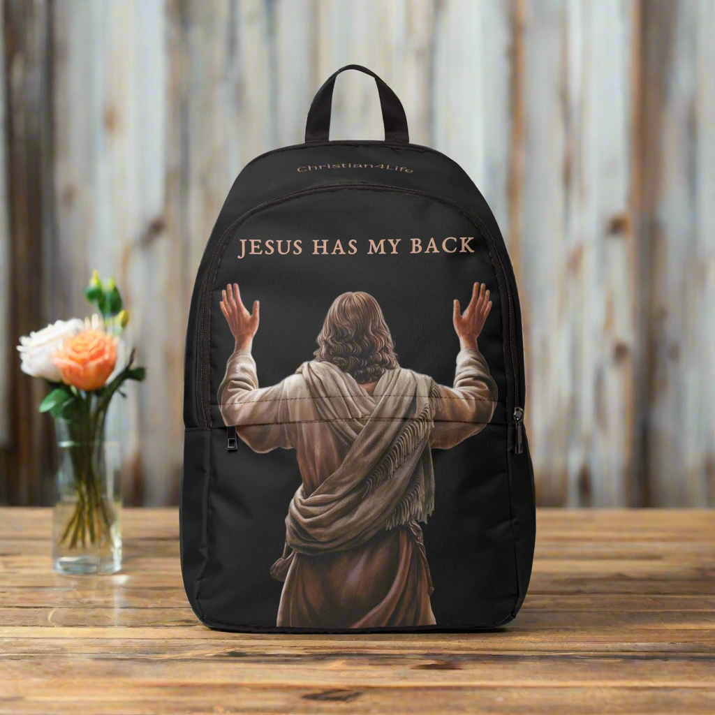 "Jesus Has My Back" Graphic design Christian Backpack (black)