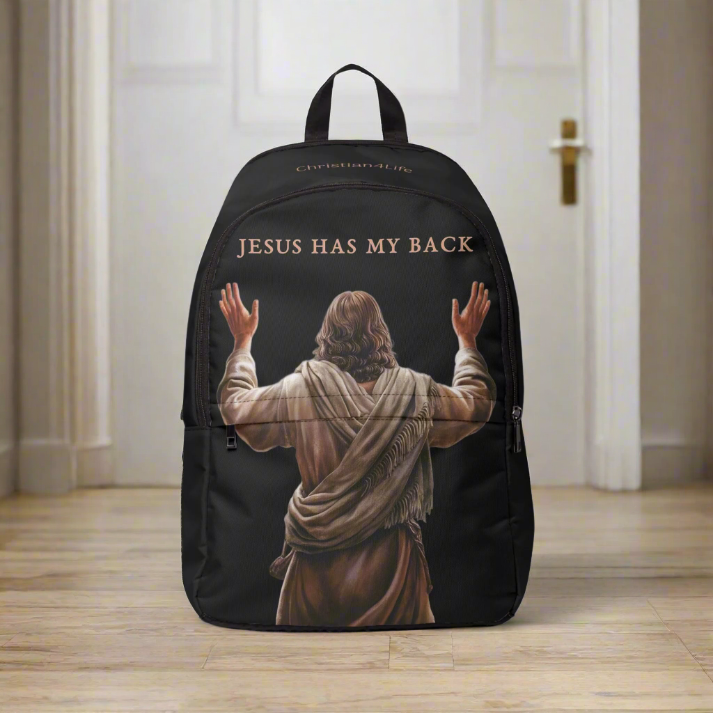 "Jesus Has My Back" Graphic design Christian Backpack (black)