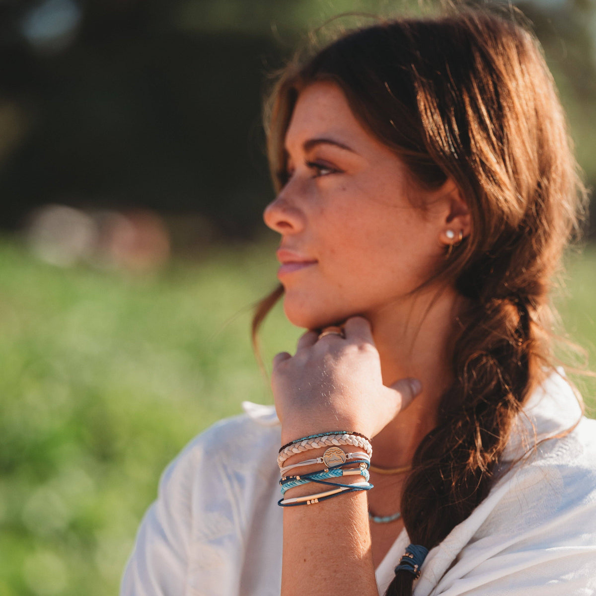 "Protect" Beachy Blues and Sands with Whale Charm Hair Tie Bracelets