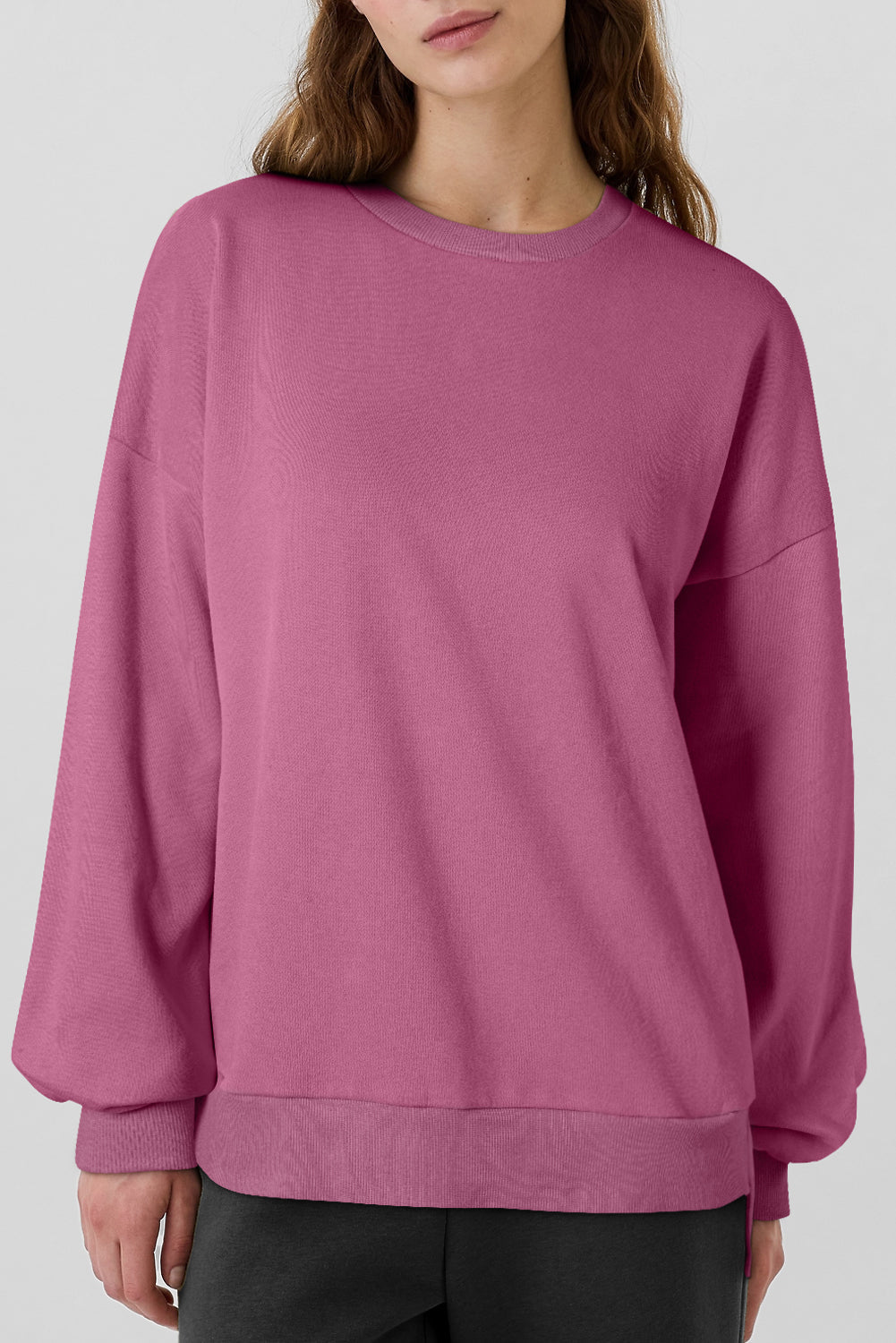 Sea Green Solid Fleece Lined Drop Shoulder High Low Sweatshirt