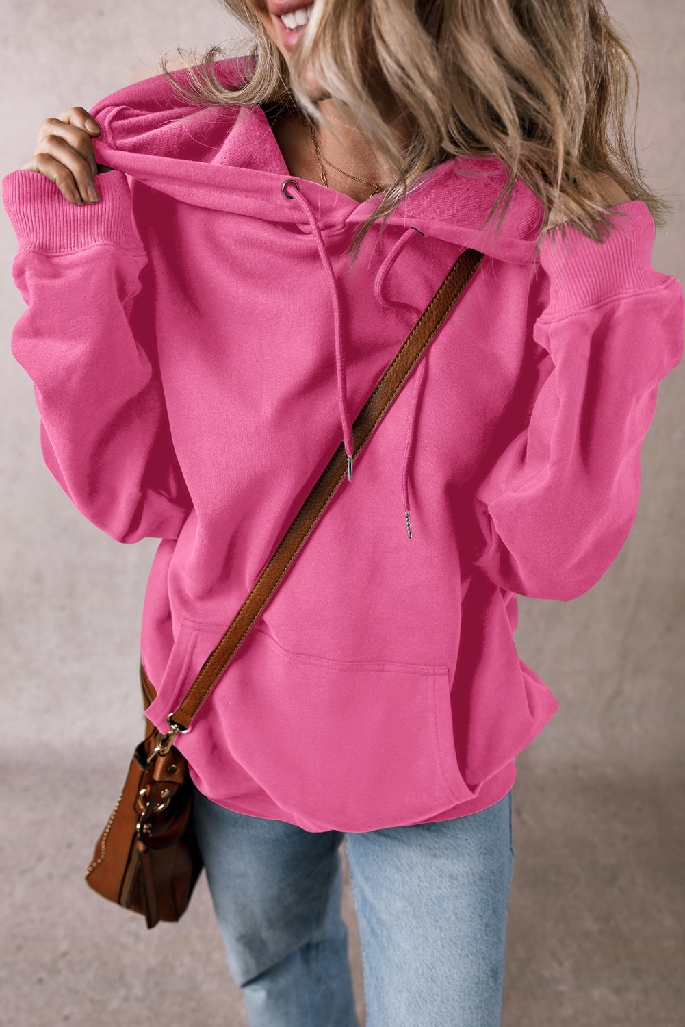 Valerian Solid Kangaroo Pocket Drawstring Loose Fit Hoodie