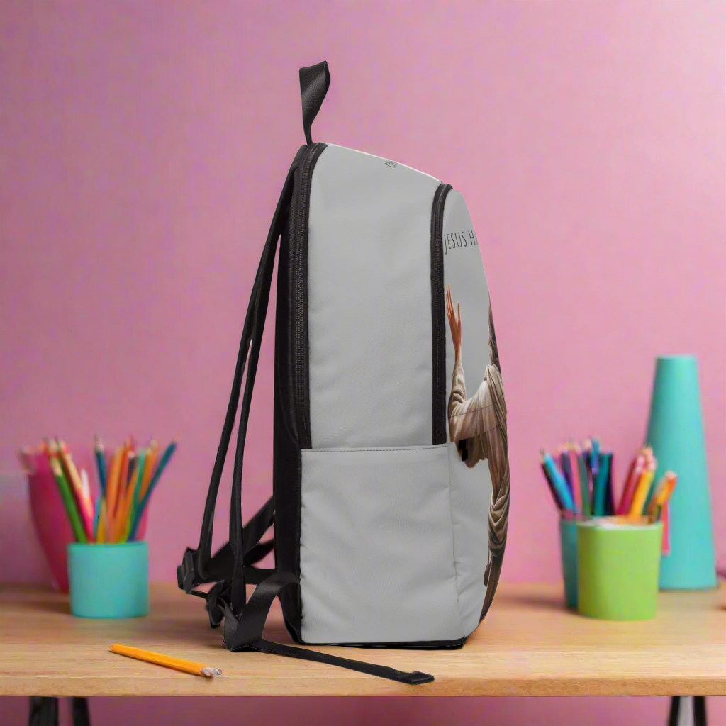 "Jesus Has My Back" Graphic design Christian Backpack (Choose Grey Shade)