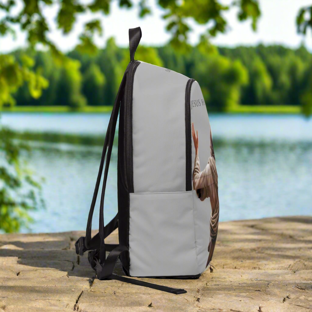 "Jesus Has My Back" Graphic design Christian Backpack (Choose Grey Shade)