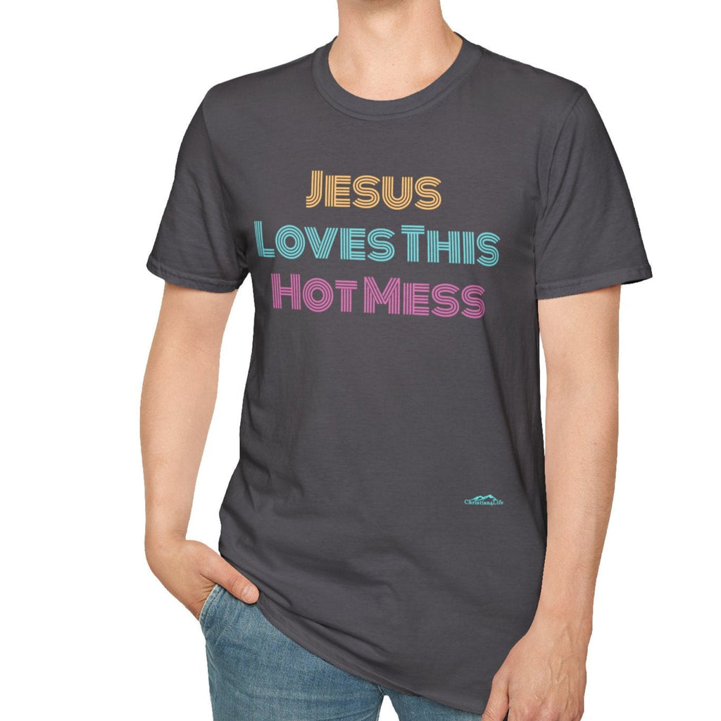 Unisex "Jesus Loves this Hot Mess" Christian Cotton Softstyle T-Shirt