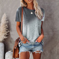 Women's Round Neck Tie-dye Pocket Print Top
