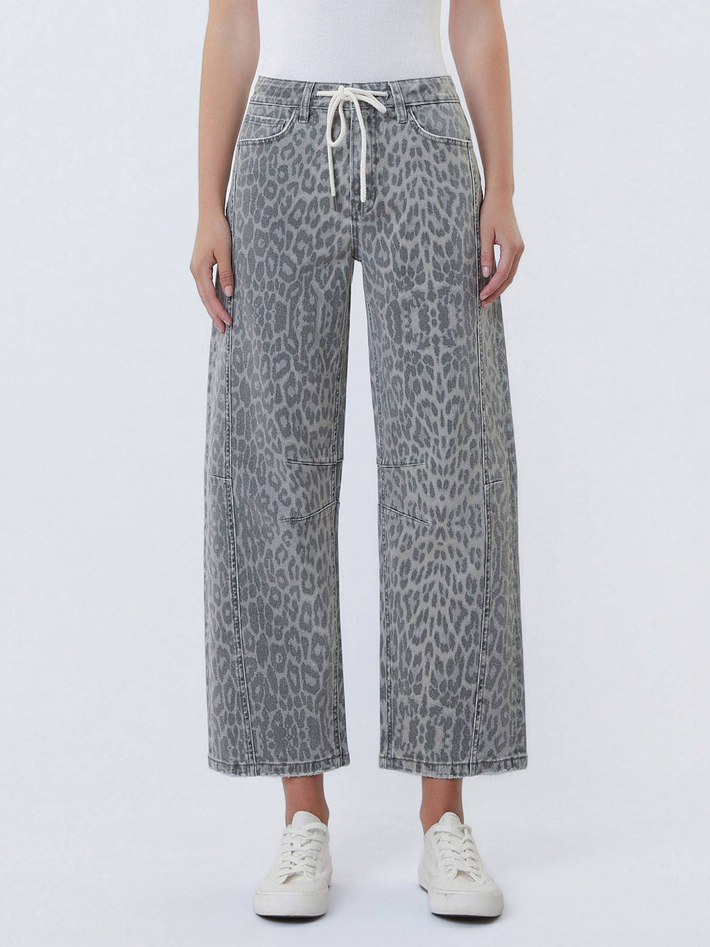 Kate Grey Leopard Barrel Drawstring Jeans