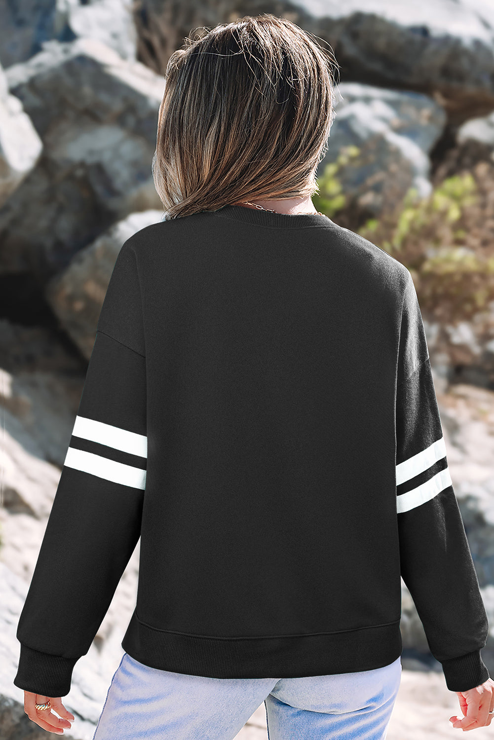Coffee Varsity Striped Detail Drop Shoulder Oversized Sweatshirt