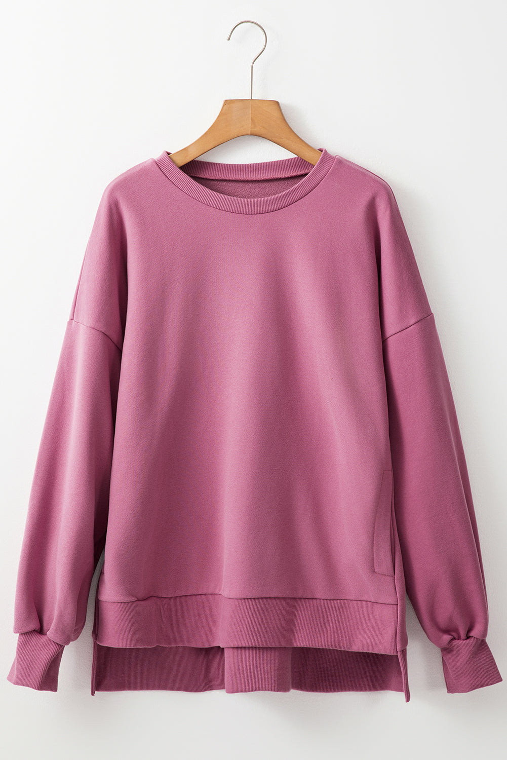 Sea Green Solid Fleece Lined Drop Shoulder High Low Sweatshirt