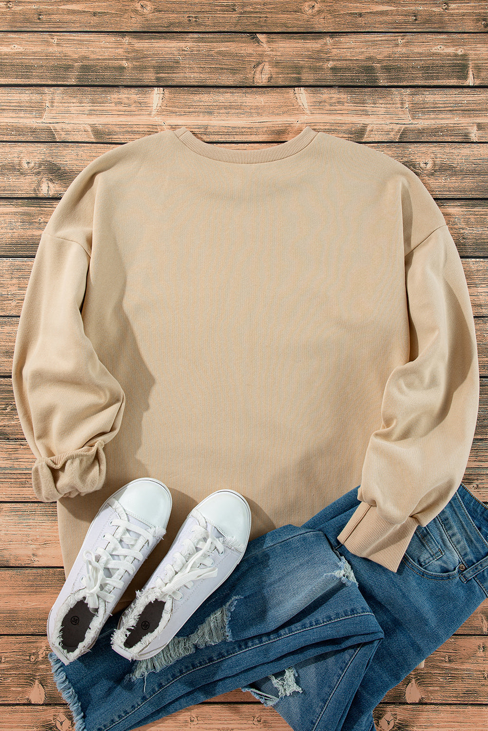 Sea Green Solid Fleece Lined Drop Shoulder High Low Sweatshirt