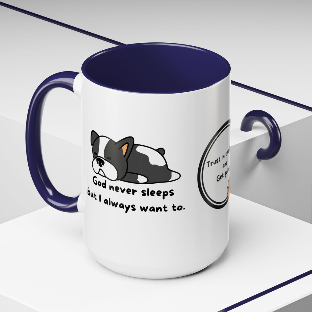Christian "God never sleeps" 11 oz and 15oz Accent Mug, multiple colors, Christian Mug