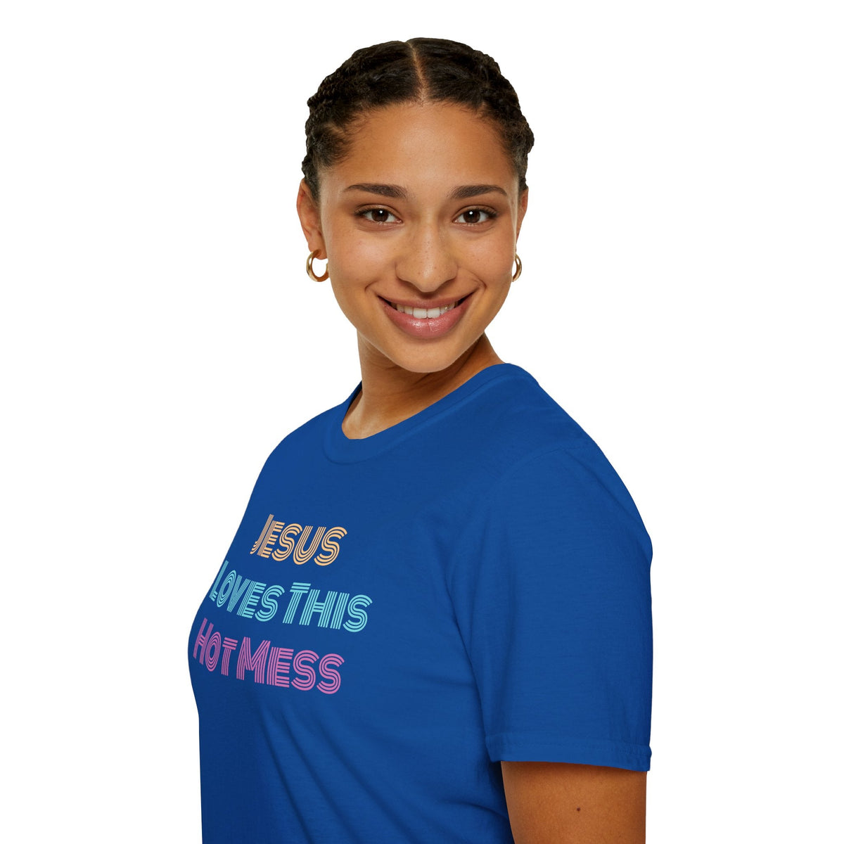 Unisex "Jesus Loves this Hot Mess" Christian Cotton Softstyle T-Shirt