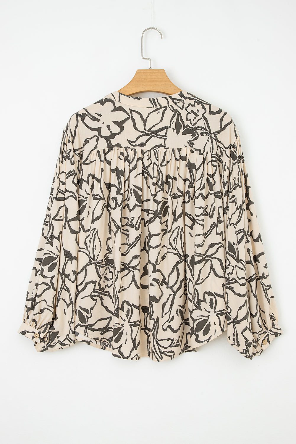 Blue Floral Print Batwing Sleeve Buttoned Loose Fit Shirt