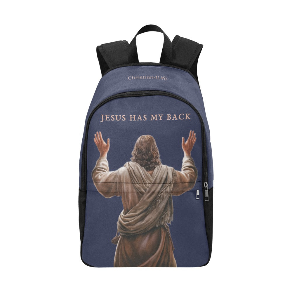 "Jesus Has My Back" Christian Backpack-Black Side Accent (Choose Green or Blue shades)