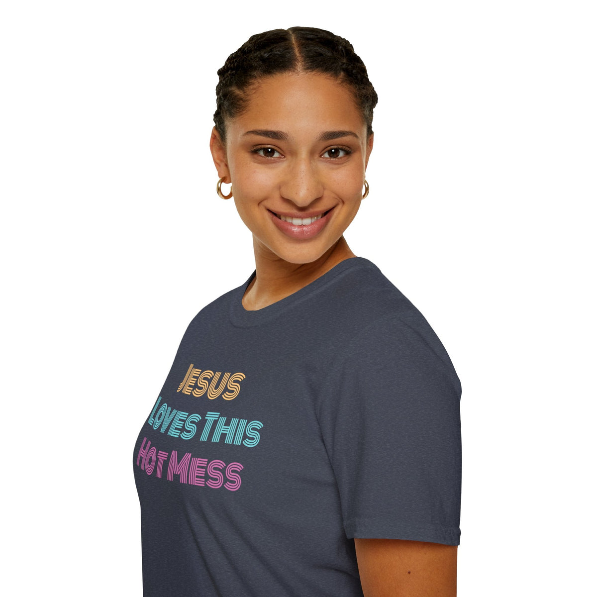 Unisex "Jesus Loves this Hot Mess" Christian Cotton Softstyle T-Shirt