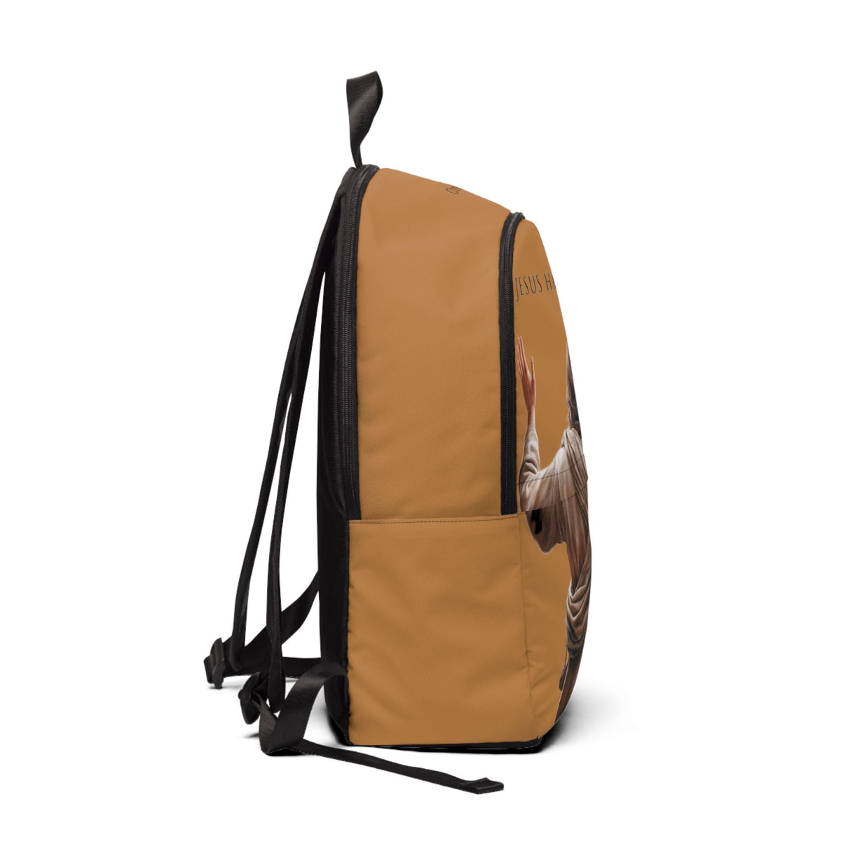 "Jesus Has My Back" Graphic design Christian Backpack (Choose Brown Shade)