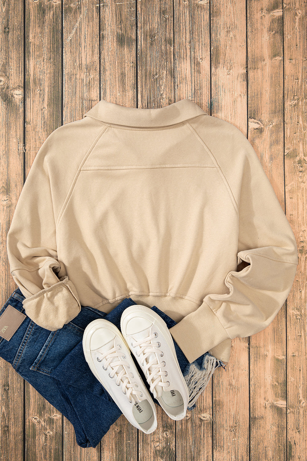 Smoke Green Quarter Zip Stand Neck Kangaroo Pocket Sweatshirt