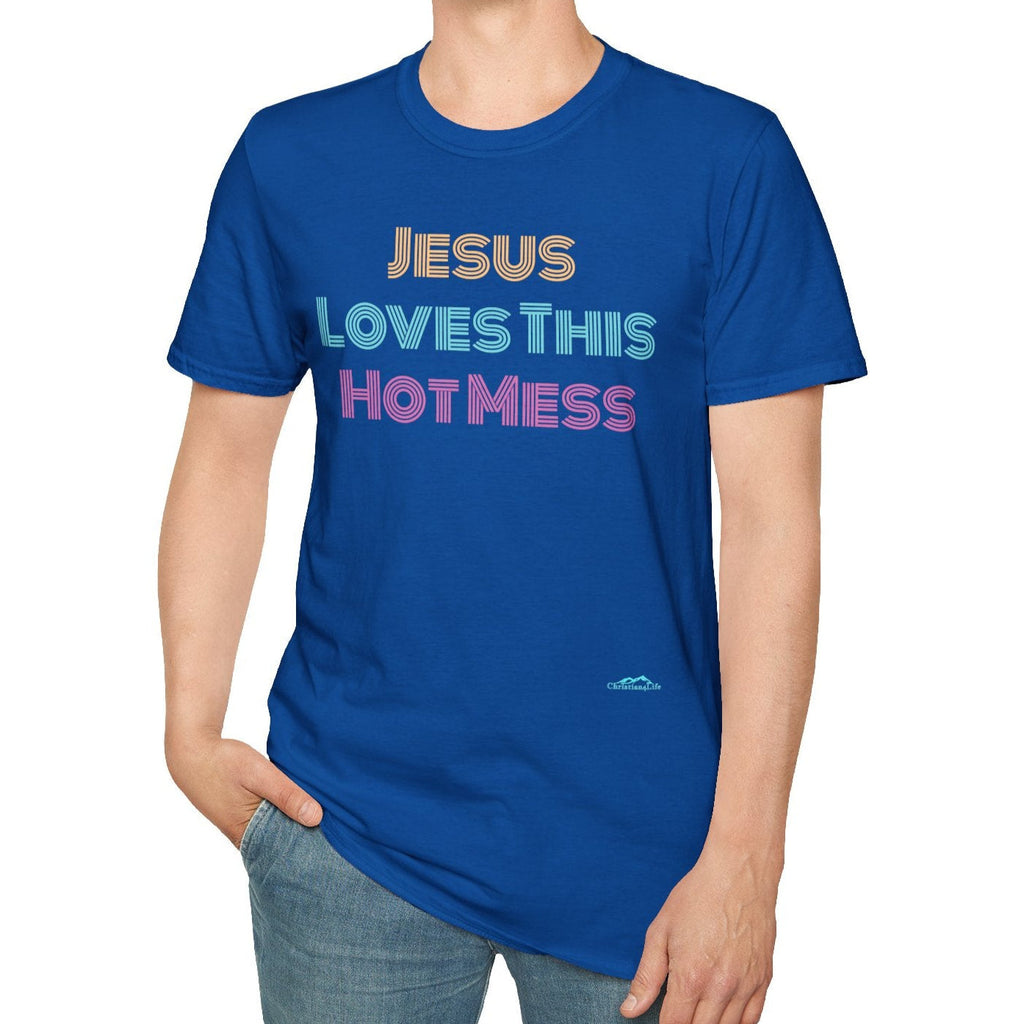 Unisex "Jesus Loves this Hot Mess" Christian Cotton Softstyle T-Shirt